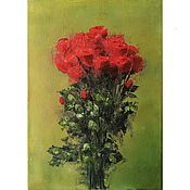 Картина букет розовых цветов в вазе цветы яблони маслом 20на20см