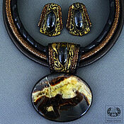 Украшения handmade. Livemaster - original item Necklace and earrings made of leather 