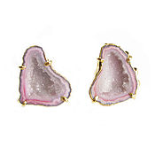 Украшения handmade. Livemaster - original item Large quartz earrings,large stone earrings,pink and white earrings. Handmade.
