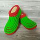 Plush unisex Slippers, bright green with red. Slippers. Natalia Derina - Knitted Shoes (denatal). My Livemaster. Фото №4