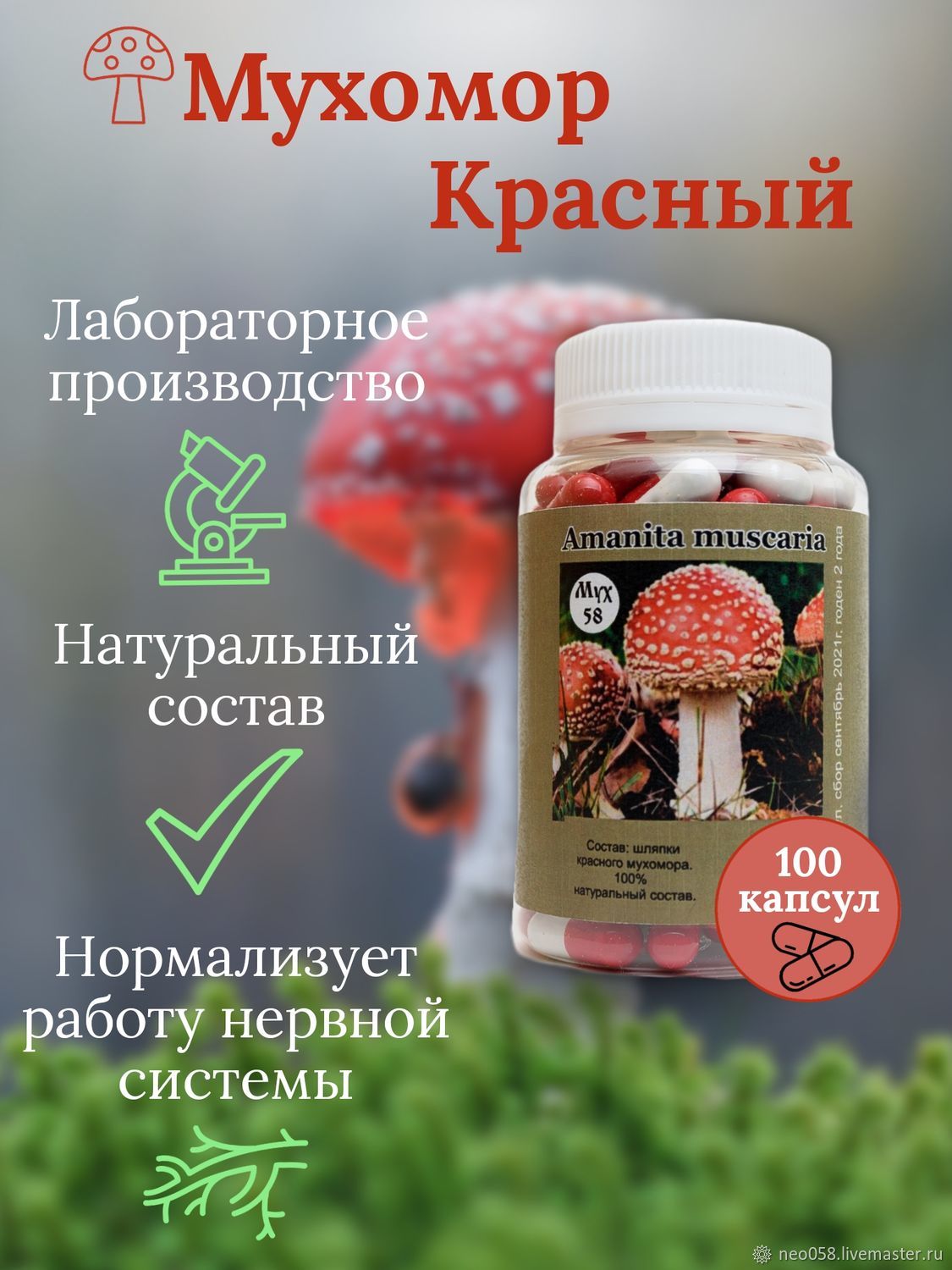 Мухомор в капсулах 100 в интернет-магазине Ярмарка Мастеров по цене 850 ₽ –  UXVKKRU | Товары для йоги, Пенза - доставка по России