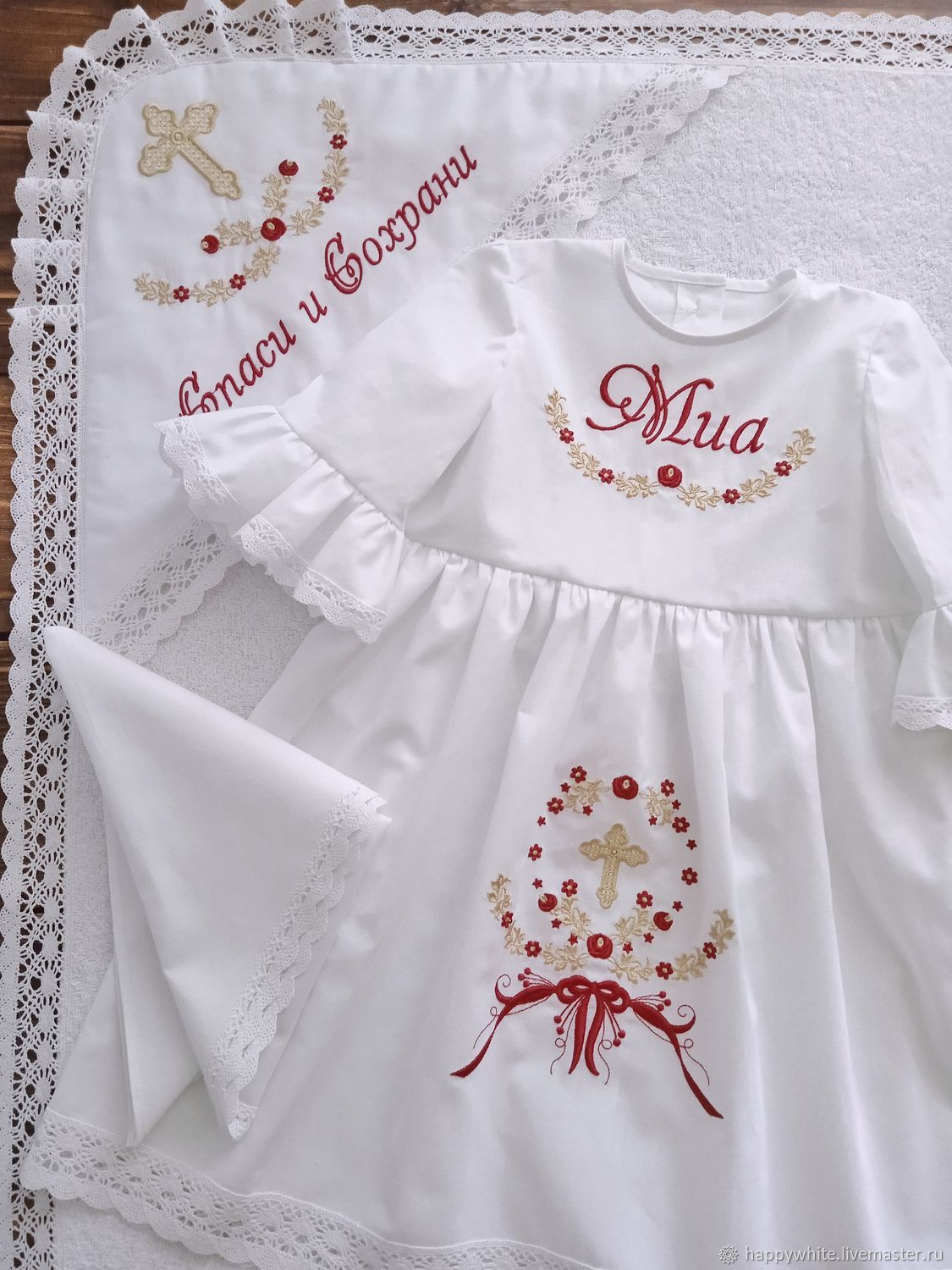 A set for the baptism of a girl with a towel, Christening set, St. Petersburg,  Фото №1