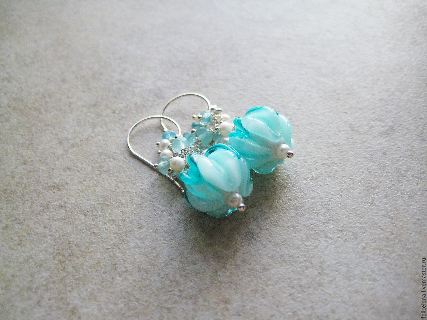 Tiffany Blue Earrings Silver Pearl Aquamarine Chalcedony Earrings Handmade Livemaster Tiffany Blue Silver Pearl Aquamarine Chalcedony