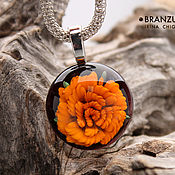 Украшения handmade. Livemaster - original item Orange rose - Lens Pendant Beads lampwork artisan flower transparent. Handmade.