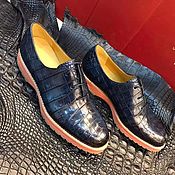 Обувь ручной работы handmade. Livemaster - original item Oxfords made of genuine crocodile leather, in dark blue color.. Handmade.