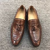 Обувь ручной работы handmade. Livemaster - original item Men`s loafers, crocodile leather, brown.. Handmade.
