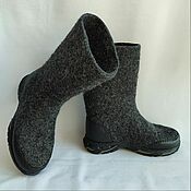 Обувь ручной работы handmade. Livemaster - original item Boots felt boots Graphite with leather trim h 25. Handmade.