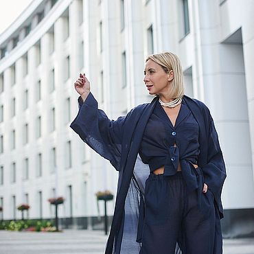 Одежда ручной работы. Ярмарка Мастеров - ручная работа Шифоновый пижамный костюм с кимоно  (тройка) Fenix. Handmade.