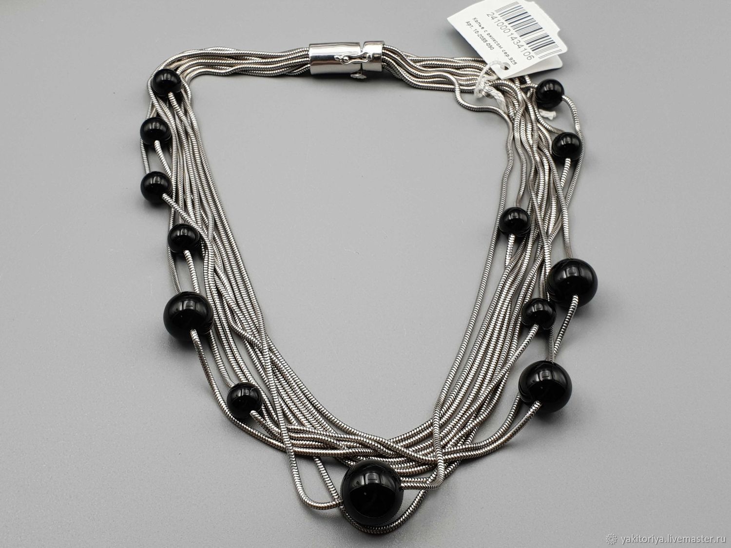Silver necklace with black onyx beads, Necklace, Moscow,  Фото №1