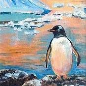 Картины и панно ручной работы. Ярмарка Мастеров - ручная работа Pintura al óleo del pingüino paisaje polar. Handmade.