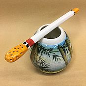 Посуда handmade. Livemaster - original item Bamboo - Calabash and Bombilla porcelain (hand painted). Handmade.