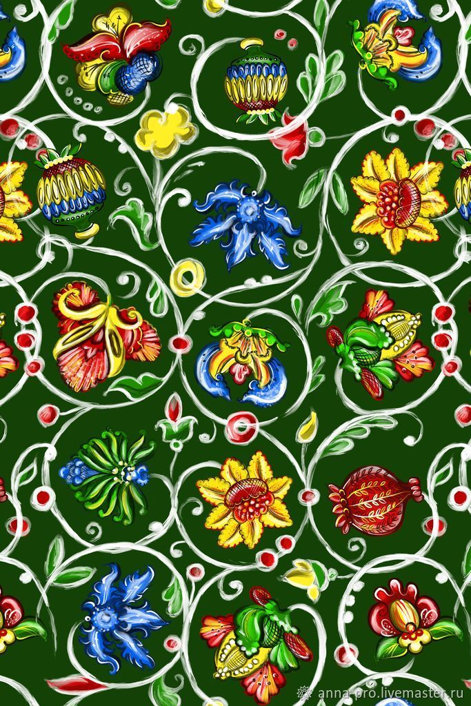 Ткань с народным орнаментом чудо цветы в разных расцветках купить в ...