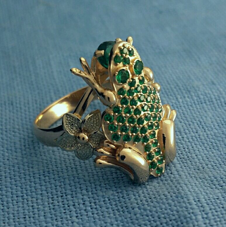 Кольцо лягушка золото