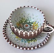 Блюдо керамическое, тарелка настенная  Ромашка ( майолика)