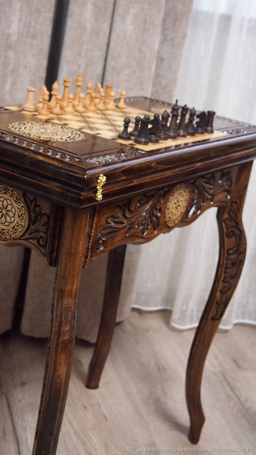Игровой столик (Нарды/Шахматы), отделка 780 глянцевый коричневый шпон клена