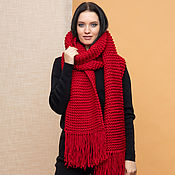 Аксессуары handmade. Livemaster - original item Red scarf with fringe. Handmade.