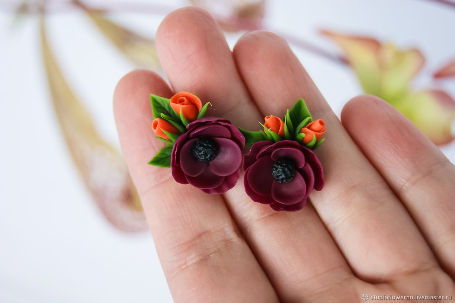 Lilac Limited Flower Earrings with Fresh water pearls