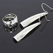 Украшения handmade. Livemaster - original item Ring and earrings of the Minima series made of polished silver ASH0031. Handmade.