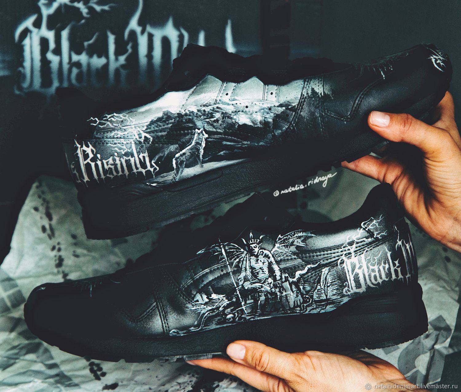Custom painting of Black metal sneakers. Customization of shoes купить на Ярмарке – NSAVKCOM | Sneakers, Omsk