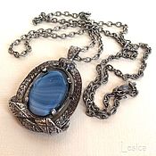 Винтаж handmade. Livemaster - original item Pendant with chain, Miracle blue agate. Handmade.