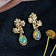 Bronze earrings with Ethiopian opal 'Mertsana', Stud earrings, Moscow,  Фото №1