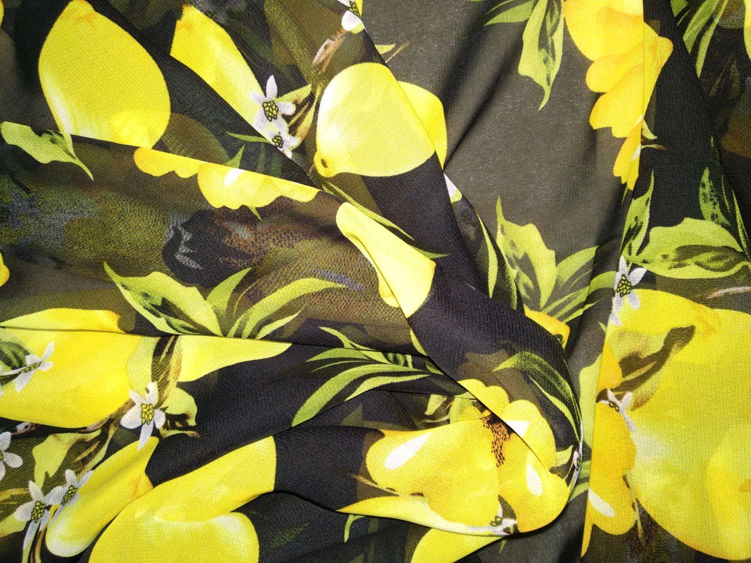 Шифон Лимоны и Цветы Шифон полиэстер Лимоны на чёрном. в интернет ...