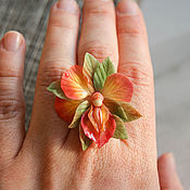 Yellow orchid ring, polymer clay