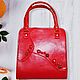 Leather red evening handbag purse with natural beads, Classic Bag, Bologna,  Фото №1