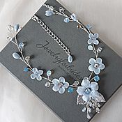 Свадебный салон handmade. Livemaster - original item Wedding Necklace with blue flowers Necklace for the bride. Handmade.