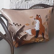 Сумки и аксессуары handmade. Livemaster - original item Leather women`s Bag with Fox applique in autumn. Brown with KR. Handmade.