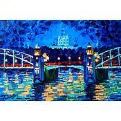 Картины и панно handmade. Livemaster - original item Saint Petersburg painting night city cityscape bridge. Handmade.