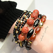 Украшения handmade. Livemaster - original item Set of 5 bracelets: coral, onyx, carnelian, hematite. Handmade.