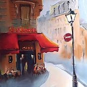Картины и панно handmade. Livemaster - original item Paris Cafe Pastel Painting (red red grey). Handmade.