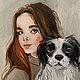 Girl with a dog, oil painting on canvas, 20h20 cm. Pictures. Mariya Roeva  Kartiny maslom (MyFoxyArt). Ярмарка Мастеров.  Фото №4