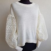Одежда handmade. Livemaster - original item Alpaca Merino White Knitted Women Spring Blouse. Handmade.