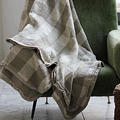 Для дома и интерьера handmade. Livemaster - original item Plaid made of linen in a cage - Linen soft bedspread. Handmade.