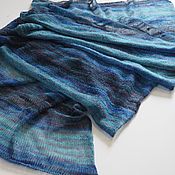 Палантин ажурный кремовый вязаный из кид-мохера кружевной шарф