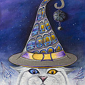 Картины и панно handmade. Livemaster - original item Painting cat in a hat acrylic paints 