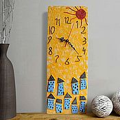Для дома и интерьера handmade. Livemaster - original item Long Wall Clock Blue Houses. Handmade.