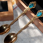 Посуда handmade. Livemaster - original item Spoon Сoffee with hot enamel and cabochon Silver 925. Handmade.