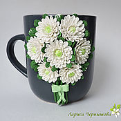 Посуда handmade. Livemaster - original item Mug with white chrysanthemums. Handmade.