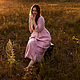 Women's pink long linen dress with sleeves. Dresses. ZanKa. My Livemaster. Фото №4