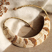 Украшения handmade. Livemaster - original item Beige necklace - hryvnia made of polymer clay with twigs, bib-necklace. Handmade.