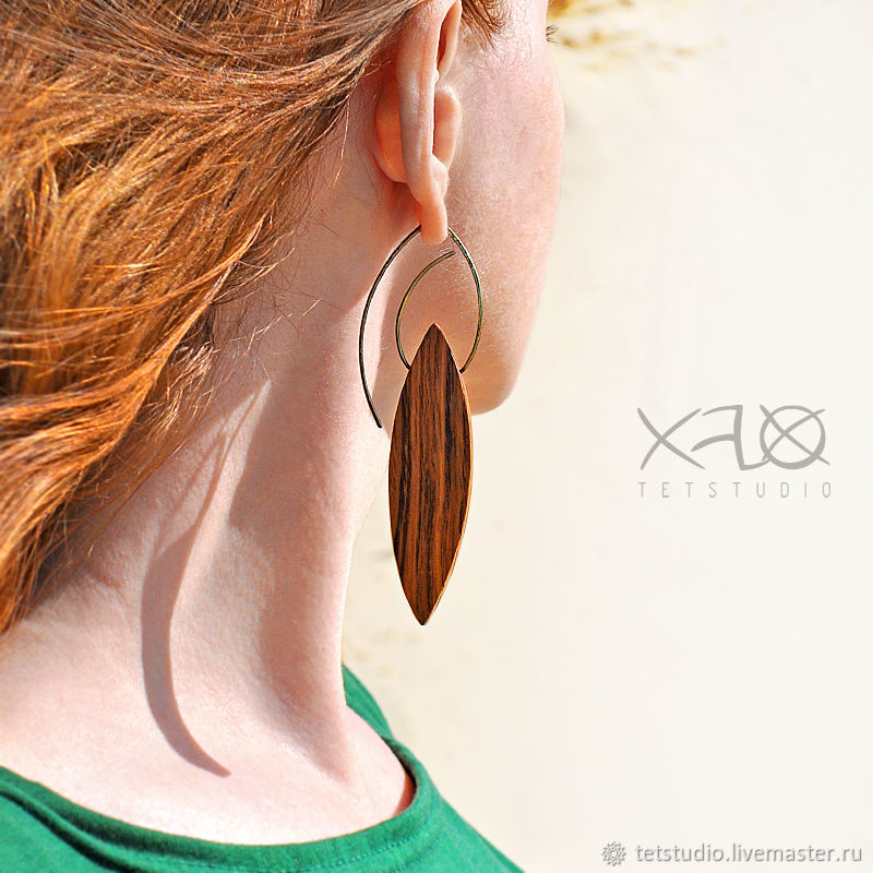 Leaves Long Unusual Earrings Made Of Wood Online On Earrings Handmade Livemaster Leaves Long Unusual Made Of Wood
