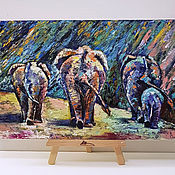 Картины и панно handmade. Livemaster - original item Interior painting in the style of van Gogh elephant Family. Handmade.