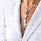 Украшения handmade. Livemaster - original item Necklace snow tenderness elongated on a chain blue with a stone. Handmade.