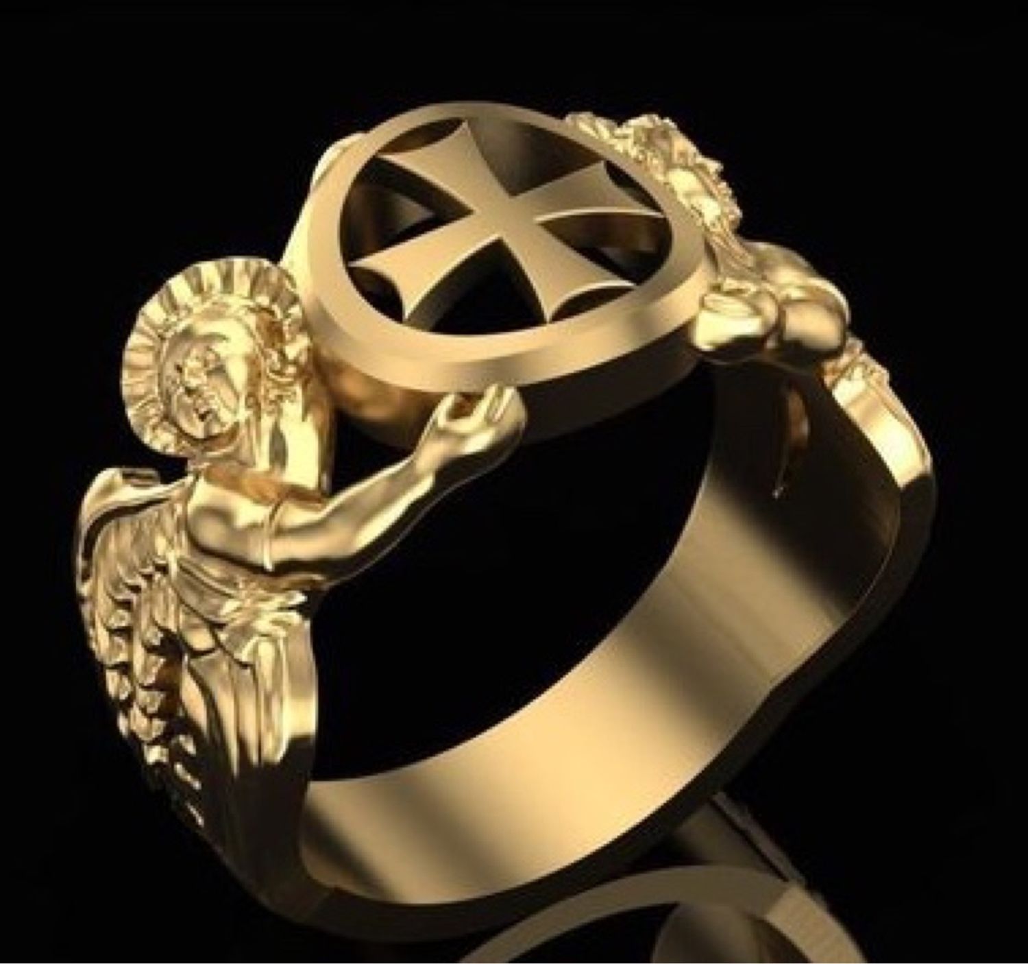 Кольцо с ангелом золото