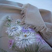 Аксессуары handmade. Livemaster - original item Shawls: Spring chrysanthemums.Linen hand-painted handkerchief. Handmade.