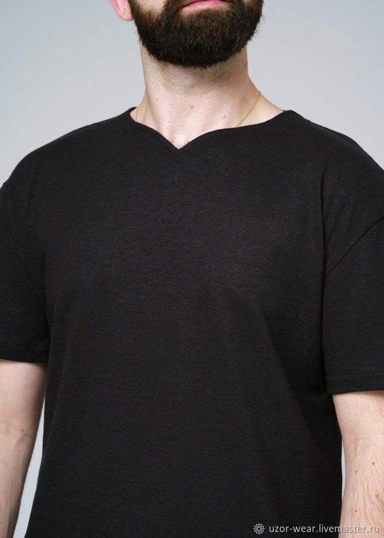 Мужская чёрная футболка из конопли Эко V ворот на заказ в интернет ...