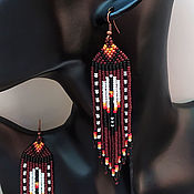 Украшения handmade. Livemaster - original item Long beaded earrings in ethnic style Bright brush earrings. Handmade.